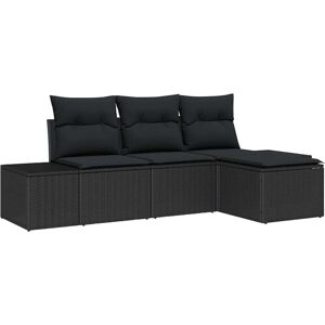Vidaxl - Garden Sofa Set 4 pcs Black Poly Rattan, Powder-Coated Steel Vidaxl - Garden Sofa Set 4 pcs Black Poly Rattan, Powder-Coated Steel