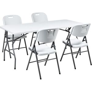 Beliani - 4 Seater Garden Dining Set Rectangular Table Folding Chairs with Steel Legs 180 x 74 cm White Cugnoli Beliani - 4 Seater Garden Dining Set Rectangular Table Folding Chairs with Steel Legs 180 x 74 cm White Cugnoli