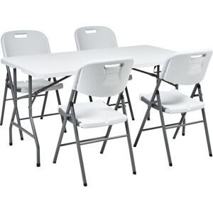 Beliani - 4 Seater Garden Dining Set Rectangular Table Folding Chairs with Steel Legs White Cugnoli Beliani - 4 Seater Garden Dining Set Rectangular Table Folding Chairs with Steel Legs White Cugnoli
