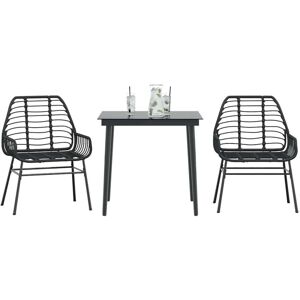 3 Piece Garden Dining Set Black Poly Rattan Glass Vidaxl 3 Piece Garden Dining Set Black Poly Rattan Glass Vidaxl