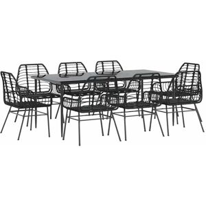 Vidaxl - 9 Piece Garden Dining Set Black Poly Rattan Glass Vidaxl - 9 Piece Garden Dining Set Black Poly Rattan Glass