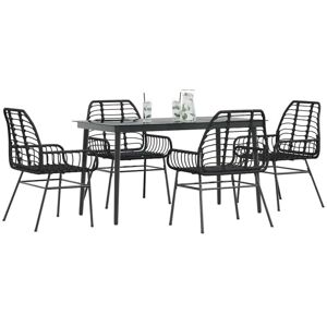 5 Piece Garden Dining Set Black Poly Rattan Glass vidaXL 5 Piece Garden Dining Set Black Poly Rattan Glass vidaXL