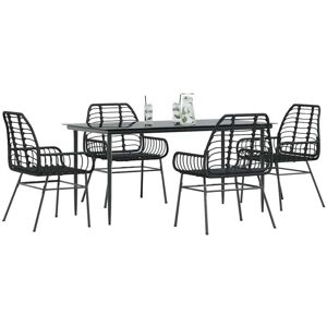 5 Piece Garden Dining Set Black Poly Rattan Glass Vidaxl 5 Piece Garden Dining Set Black Poly Rattan Glass Vidaxl