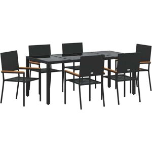 Vidaxl - Garden Dining Set 7 pcs Black 190 x 90 x 75 cm Poly Rattan Vidaxl - Garden Dining Set 7 pcs Black 190 x 90 x 75 cm Poly Rattan
