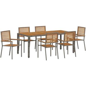 Vidaxl - Garden Dining Set 7 pcs Grey 190 x 90 x 75 cm Poly Rattan Vidaxl - Garden Dining Set 7 pcs Grey 190 x 90 x 75 cm Poly Rattan
