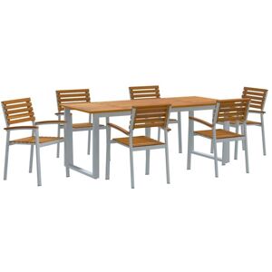 Vidaxl - Garden Dining Set 7 pcs Grey and brown Solid acacia wood Vidaxl - Garden Dining Set 7 pcs Grey and brown Solid acacia wood