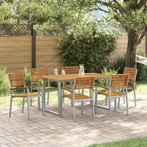 Garden Dining Set 7 pcs Grey and brown Solid acacia wood Vidaxl Garden Dining Set 7 pcs Grey and brown Solid acacia wood Vidaxl