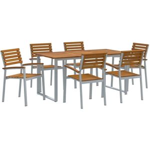 Garden Dining Set 7 pcs Grey and brown Solid acacia wood vidaXL Garden Dining Set 7 pcs Grey and brown Solid acacia wood vidaXL