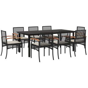 VidaXL Garden Dining Set 9 pcs & Cushions Black VidaXL Garden Dining Set 9 pcs & Cushions Black