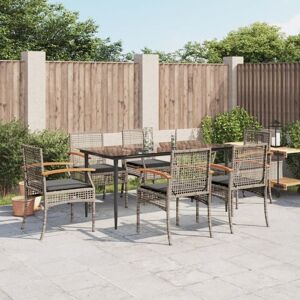 vidaXL Garden Dining Set 7 Piece with Cushions Outdoor Chair Grey Poly Rattan vidaXL Garden Dining Set 7 Piece with Cushions Outdoor Chair Grey Poly Rattan