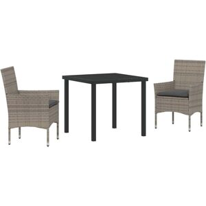 Garden Dining Set with Cushion 3 pcs Grey Poly rattan vidaXL Garden Dining Set with Cushion 3 pcs Grey Poly rattan vidaXL