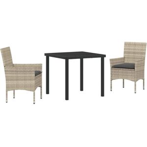 Vidaxl - Garden Dining Set with Cushion 3 pcs Light grey Poly rattan Vidaxl - Garden Dining Set with Cushion 3 pcs Light grey Poly rattan