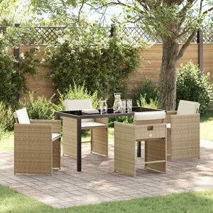 Garden Dining Set with Cushion Folding 5 pcs Beige Poly rattan Vidaxl Garden Dining Set with Cushion Folding 5 pcs Beige Poly rattan Vidaxl