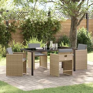 Garden Dining Set with Cushion Folding 5 pcs Beige Poly rattan Vidaxl Garden Dining Set with Cushion Folding 5 pcs Beige Poly rattan Vidaxl