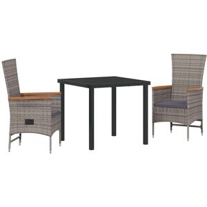 Garden Dining Set with Cushion 3 pcs Grey Poly rattan Vidaxl Garden Dining Set with Cushion 3 pcs Grey Poly rattan Vidaxl