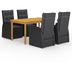 5 Piece Garden Dining Set with Cushions Black Poly Rattan vidaXL 5 Piece Garden Dining Set with Cushions Black Poly Rattan vidaXL