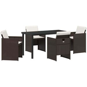 Garden Dining Set with Cushion Folding 5 pcs Brown Poly rattan vidaXL Garden Dining Set with Cushion Folding 5 pcs Brown Poly rattan vidaXL