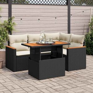 5 Piece Garden Sofa Set with Cushions Black Poly Rattan Acacia Vidaxl 5 Piece Garden Sofa Set with Cushions Black Poly Rattan Acacia Vidaxl