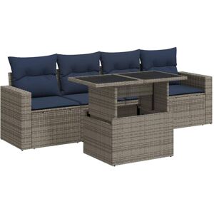 5 Piece Garden Sofa Set with Cushions Grey Poly Rattan Acacia Vidaxl 5 Piece Garden Sofa Set with Cushions Grey Poly Rattan Acacia Vidaxl