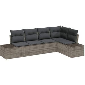 Vidaxl - Garden Sofa Set 5 pcs Grey Poly Rattan, Powder-Coated Steel Vidaxl - Garden Sofa Set 5 pcs Grey Poly Rattan, Powder-Coated Steel