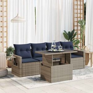 Vidaxl - 5 Piece Garden Sofa Set with Cushions Grey Poly Rattan Vidaxl - 5 Piece Garden Sofa Set with Cushions Grey Poly Rattan