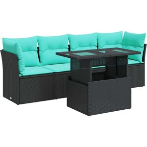 5 Piece Garden Sofa Set with Cushions Black Poly Rattan Acacia vidaXL 5 Piece Garden Sofa Set with Cushions Black Poly Rattan Acacia vidaXL