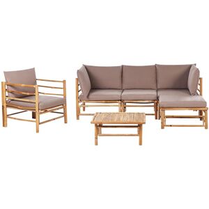 BELIANI Garden Lounge Set with Table 5 Seater CERRETO Left Hand Bamboo Wood Taupe BELIANI Garden Lounge Set with Table 5 Seater CERRETO Left Hand Bamboo Wood Taupe