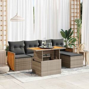 6 Piece Garden Sofa Set with Cushions Grey Poly Rattan Acacia Vidaxl 6 Piece Garden Sofa Set with Cushions Grey Poly Rattan Acacia Vidaxl