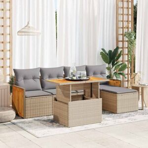 6 Piece Garden Sofa Set with Cushions Beige Poly Rattan Acacia vidaXL 6 Piece Garden Sofa Set with Cushions Beige Poly Rattan Acacia vidaXL