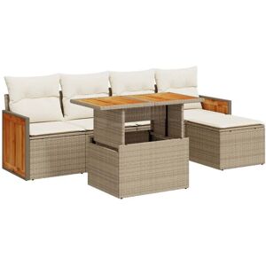 6 Piece Garden Sofa Set with Cushions Beige Poly Rattan Acacia Vidaxl 6 Piece Garden Sofa Set with Cushions Beige Poly Rattan Acacia Vidaxl