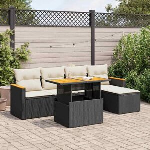 6 Piece Garden Sofa Set with Cushions Black Poly Rattan Acacia Vidaxl 6 Piece Garden Sofa Set with Cushions Black Poly Rattan Acacia Vidaxl