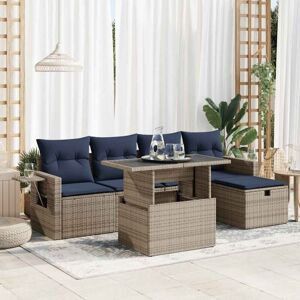 6 Piece Garden Sofa Set with Cushions Grey Poly Rattan Acacia Vidaxl 6 Piece Garden Sofa Set with Cushions Grey Poly Rattan Acacia Vidaxl