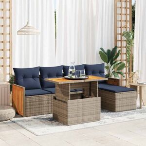 6 Piece Garden Sofa Set with Cushions Grey Poly Rattan Acacia Vidaxl 6 Piece Garden Sofa Set with Cushions Grey Poly Rattan Acacia Vidaxl