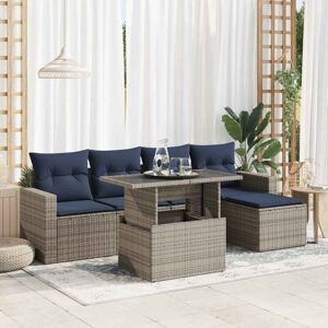6 Piece Garden Sofa Set with Cushions Grey Poly Rattan Acacia Vidaxl 6 Piece Garden Sofa Set with Cushions Grey Poly Rattan Acacia Vidaxl