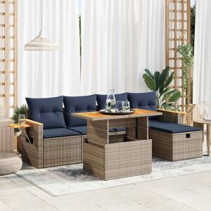 6 Piece Garden Sofa Set with Cushions Grey Poly Rattan Acacia Vidaxl 6 Piece Garden Sofa Set with Cushions Grey Poly Rattan Acacia Vidaxl