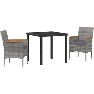 Garden Dining Set with Cushion 3 pcs Grey Poly rattan Vidaxl Garden Dining Set with Cushion 3 pcs Grey Poly rattan Vidaxl