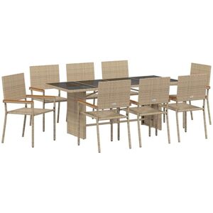 Vidaxl - Garden Dining Set 9 pcs Beige 190 x 80 x 75 cm Poly Rattan Vidaxl - Garden Dining Set 9 pcs Beige 190 x 80 x 75 cm Poly Rattan
