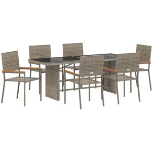 Vidaxl - Garden Dining Set 7 pcs Grey 190 x 80 x 75 cm Poly Rattan Vidaxl - Garden Dining Set 7 pcs Grey 190 x 80 x 75 cm Poly Rattan