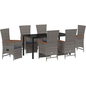 Garden Dining Set with Cushion 7 pcs Grey Poly rattan vidaXL Garden Dining Set with Cushion 7 pcs Grey Poly rattan vidaXL