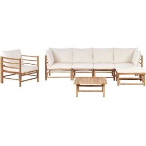 BELIANI Garden Lounge Set with Table 6 Seater CERRETO Left Hand Bamboo Wood Off-White BELIANI Garden Lounge Set with Table 6 Seater CERRETO Left Hand Bamboo Wood Off-White
