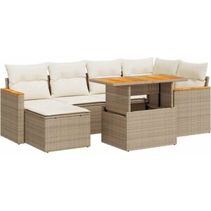 7 Piece Garden Sofa Set with Cushions Beige Poly Rattan Acacia Vidaxl 7 Piece Garden Sofa Set with Cushions Beige Poly Rattan Acacia Vidaxl