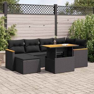 7 Piece Garden Sofa Set with Cushions Black Poly Rattan Acacia Vidaxl 7 Piece Garden Sofa Set with Cushions Black Poly Rattan Acacia Vidaxl