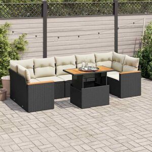7 Piece Garden Sofa Set with Cushions Black Poly Rattan Acacia vidaXL 7 Piece Garden Sofa Set with Cushions Black Poly Rattan Acacia vidaXL