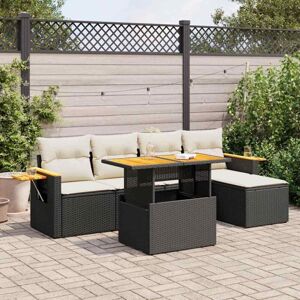 6 Piece Garden Sofa Set with Cushions Black Poly Rattan Acacia Vidaxl 6 Piece Garden Sofa Set with Cushions Black Poly Rattan Acacia Vidaxl