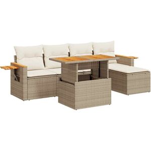 6 Piece Garden Sofa Set with Cushions Beige Poly Rattan Acacia vidaXL 6 Piece Garden Sofa Set with Cushions Beige Poly Rattan Acacia vidaXL