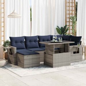 7 Piece Garden Sofa Set with Cushions Grey Poly Rattan Acacia Vidaxl 7 Piece Garden Sofa Set with Cushions Grey Poly Rattan Acacia Vidaxl