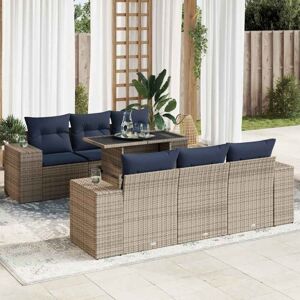 7 Piece Garden Sofa Set with Cushions Grey Poly Rattan Acacia Vidaxl 7 Piece Garden Sofa Set with Cushions Grey Poly Rattan Acacia Vidaxl