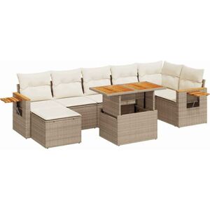 Vidaxl - 8 Piece Garden Sofa Set with Cushions Beige Poly Rattan Acacia Vidaxl - 8 Piece Garden Sofa Set with Cushions Beige Poly Rattan Acacia