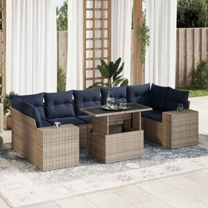 Vidaxl - 8 Piece Garden Sofa Set with Cushions Grey Poly Rattan Acacia Vidaxl - 8 Piece Garden Sofa Set with Cushions Grey Poly Rattan Acacia