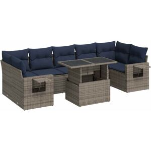 Vidaxl - 8 Piece Garden Sofa Set with Cushions Grey Poly Rattan Acacia Vidaxl - 8 Piece Garden Sofa Set with Cushions Grey Poly Rattan Acacia